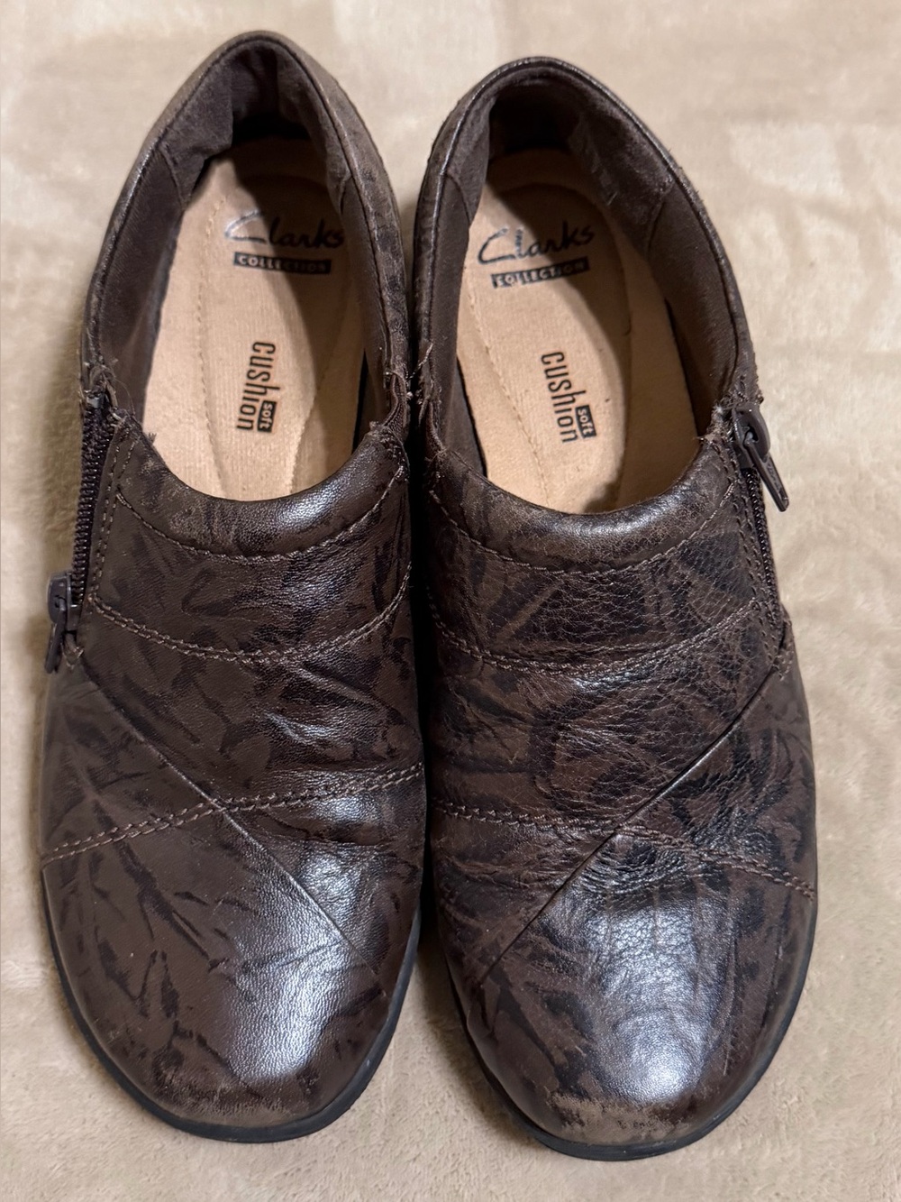 Clarks Men’s Dark Brown Patterned Leather Slip-Ons